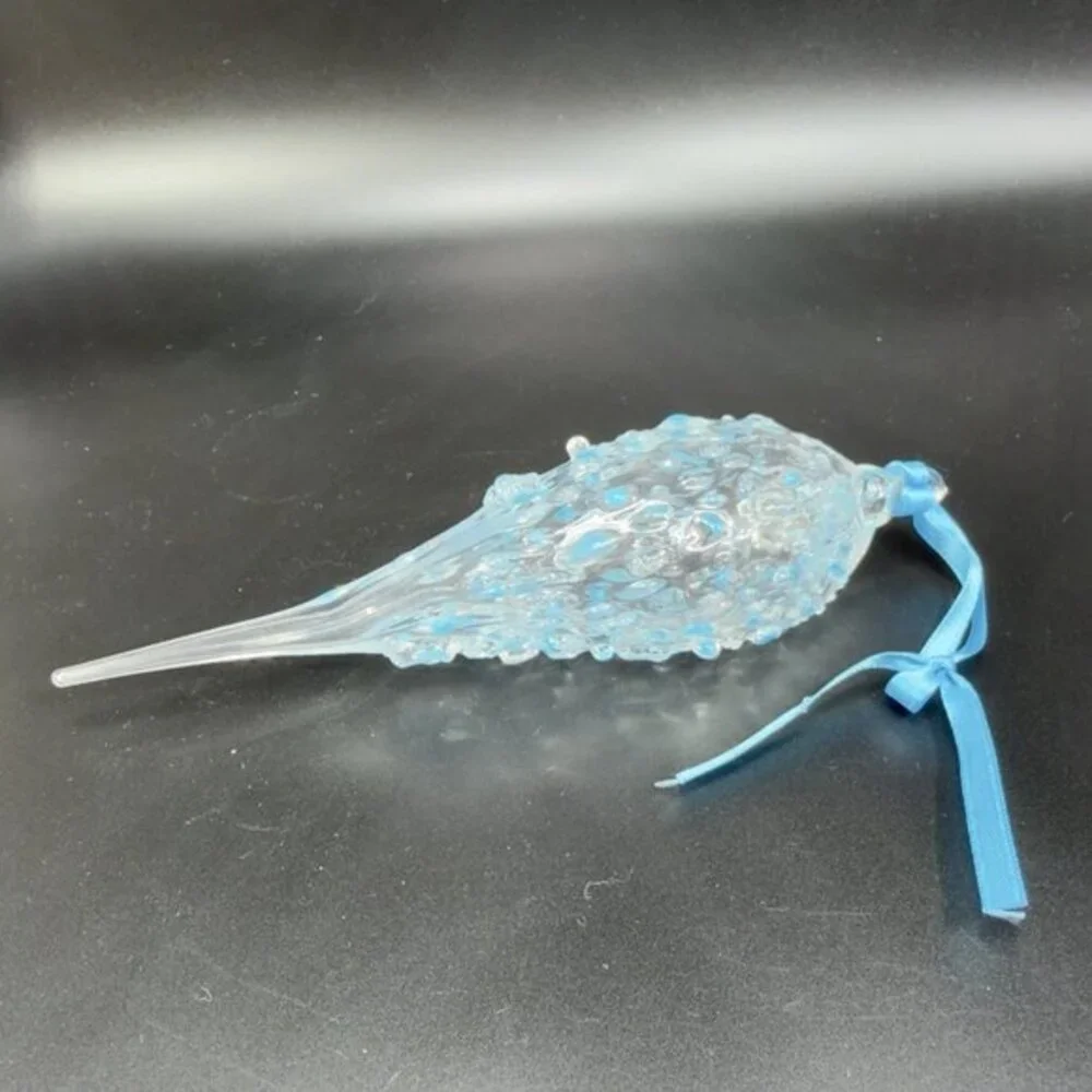 Hand Blown Studio Art Glass Ornament Hanging Decor Textured Blue Fritz Glass VTG